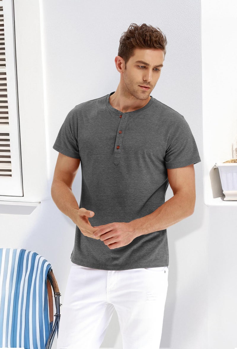 PEGENO Men's Casual Slim Fit Short Sleeve Henley T-Shirts Cotton Shirts (US XX-Large, Dark Gray) - Image 4